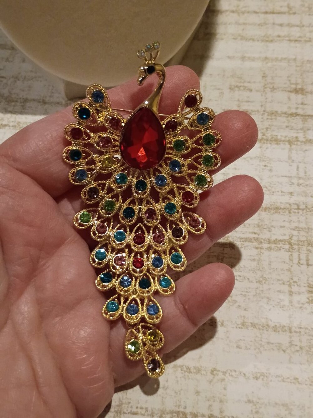 Peacock Brooch Articulated Colorful Rhinestone Crystals Beautiful